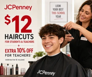 $12 JCPenney Haircuts for Students & Teachers + Extra 10% Off for Teachers