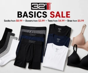 32 Degrees Basics Sale From $0.99 - Socks, Boxers, Tees, Bras & More