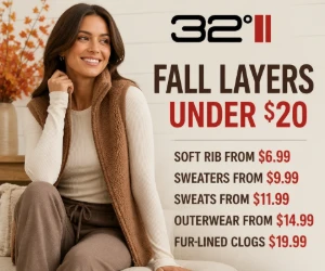 32 Degrees Keeps Fall Layers Under $20: Soft Rib From $6.99, Sweaters From $9.99 & More