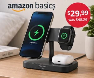 Amazon Basics 3-in-1 MagSafe Charging Station for $29.99, Ref. $48.29