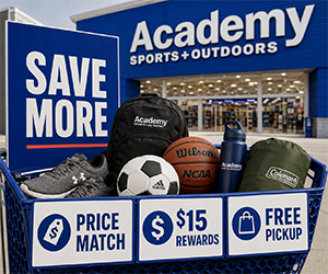 Before You Shop at Academy, Check Price Match, $15 Rewards and Free Pickup