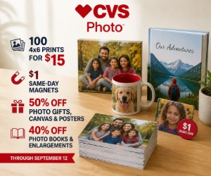 CVS Photo Deals Through September 12: 100 Prints for $15, $1 Magnets, Photo Gifts Half Off & More
