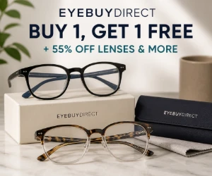 Double the Eyewear at EyeBuyDirect: Buy 1, Get 1 Free + 55% Off Lenses & More