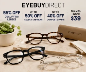 EyeBuyDirect Deals: 55% Off Lenses, Glasses Up to 50% Off, Frames Under $39 & More
