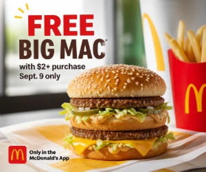 Free Big Mac at McDonald’s With a $2+ Purchase on September 9