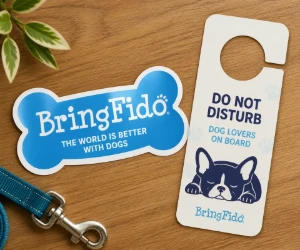 Free BringFido Bumper Sticker + Dog-Themed Door Hanger