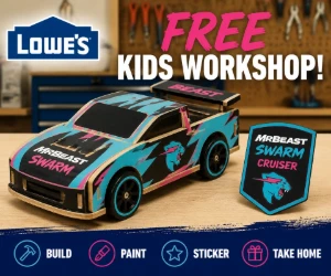 Free Lowe’s MrBeast Swarm Cruiser Kids Workshop
