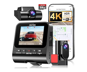 JZONES 4K Front and Rear Dash Cam With 64GB Card at Woot for $39.99 - Save $110