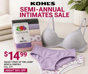 Kohl’s Semi-Annual Intimates Sale: Fruit of the Loom Bras & Panties for $14.99 - About Half Off
