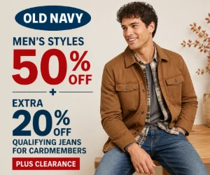 Old Navy Cuts Men’s Fall Styles in Half: 50% Off, Extra 20% Off Jeans for Cardmembers & More