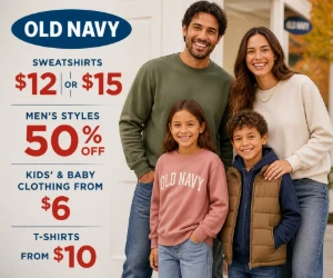 Old Navy Fall Deals: $12 & $15 Sweatshirts, Men’s Styles 50% Off, Kids’ Clothing From $6 & More