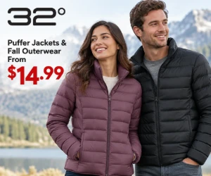 Puffer Jackets & Fall Outerwear From $14.99 at 32 Degrees