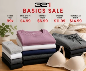Refresh the Basics Drawer at 32 Degrees: 99¢ Socks, $4.99 Tops & Bras & More