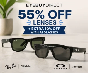 Save 55% on Lenses at EyeBuyDirect + Extra 10% Off with AI Glasses