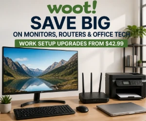 Save Big on Monitors, Routers & Office Tech at Woot - Work Setup Upgrades From $42.99