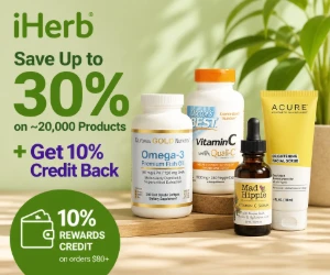 Save Up to 30% on ~20,000 Products at iHerb + Get 10% Credit Back