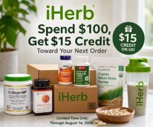Spend $100 at iHerb, Get $15 Credit Toward Your Next Order