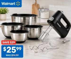 TINANA Hand Mixer + 5 Mixing Bowls for $25.99 at Walmart, Save $29