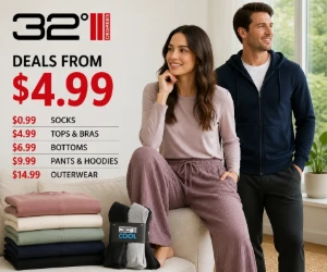 Today at 32 Degrees: $9.99 Pants & Hoodies, 99¢ Socks, $4.99 Tops & More
