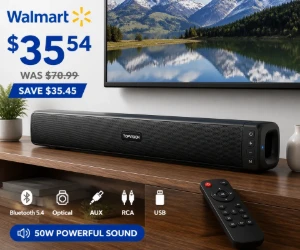 TOPVISION 50W Bluetooth Sound Bar at Walmart for $35.54 - Save $35.45