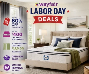 Wayfair Labor Day Deals: Up to 80% Off Closeouts, $400 Off Sealy, $189.99 Curtains & More