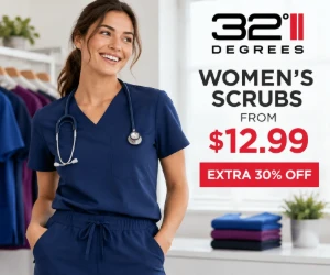 Women's Scrubs From $12.99 + Extra 30% Off With Code at 32 Degrees