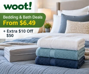 Woot Bedding & Bath Deals From $6.49 + Extra $10 Off $50
