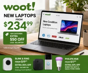 Woot Deals: New Laptops From $234.99, Extra 30% Off Security & More