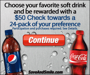 Pepsi vs. Coke? Choose your favorite soft drink and get a $50 Visa Gift Card and 24-Pack of Soda