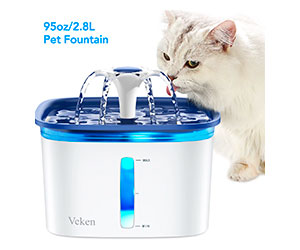 Veken 95oz/2.8L Pet Fountain, Cat Dog Water Fountain Dispenser with Smart Pump at Walmart Only $18.99 (reg $32.99)
