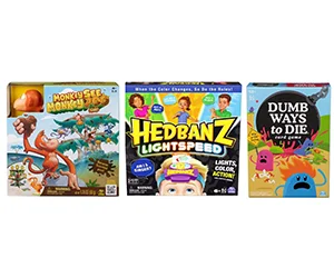 Free Monkey See Monkey Poo, Hedbanz Lightspeed, And Dumb Ways to Die Games From Spin Masters