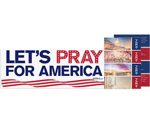 Free ”Let's Pray For America” Bumper Sticker + Patriotic Cards
