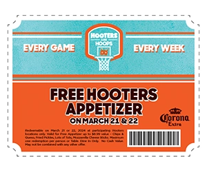 Free Hooters Appetizer On March 21 & 22
