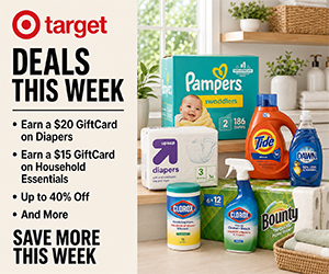 Target Deals This Week: Earn a $20 GiftCard on Diapers, $15 on Household Essentials, Up to 40% Off & More