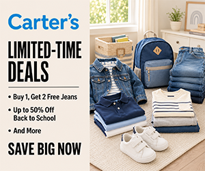 Buy 1 Get 2 Free Jeans, Up to 50% Off Back to School & More Carter's Deals