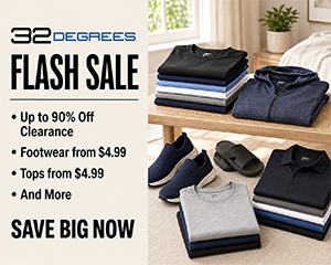 32 Degrees Flash Sale: Up to 90% Off Clearance, From $4.99 Footwear, From $4.99 Tops & More
