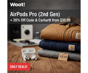Woot Deals: AirPods Pro (2nd Gen) with 20% Off Code + Deals on Carhartt, Tech & More