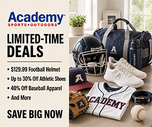 Academy Sports + Outdoors Limited-Time Deals: $129.99 Football Helmet, Up to 30% Off Athletic Shoes, 40% Off Baseball Apparel & More