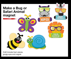 Free JCPenney Kids Zone Bug or Safari Animal Magnet Craft on July 11