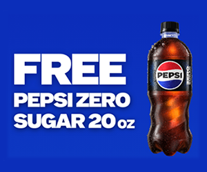 Free Pepsi Zero Sugar 20oz Drink