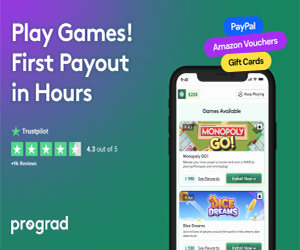 Free Cash Rewards for Playing Games & Taking Surveys with Prograd