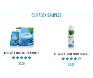 Free Cliradex Towelettes or Light Foam Sample